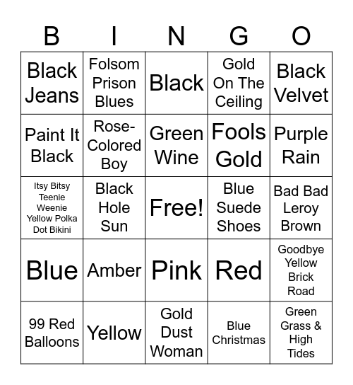 All About Colors Bingo Card