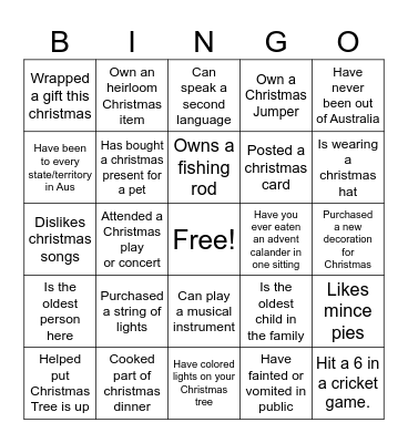 Christmas Family Bingo Card