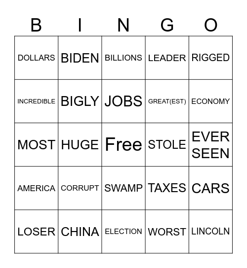 TRUMP ADDRESS 12/17/25 Bingo Card