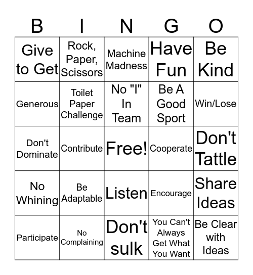 Team Building Words/Expressions Bingo Card