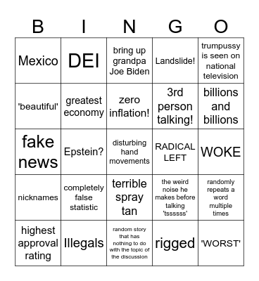 DJT Adress Bingo Card