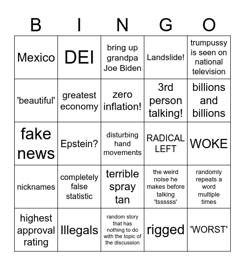 DJT Adress Bingo Card