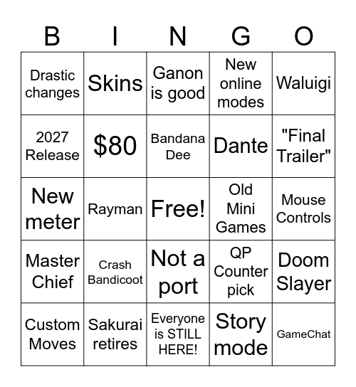 SMASH 6 Bingo Card
