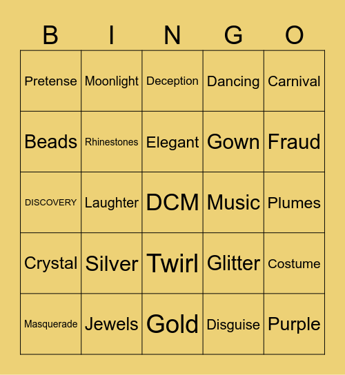 MASQUERADE AT THE MUSEUM Bingo Card