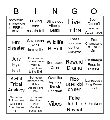 Survivor 49 Episode 12 Bingo Card