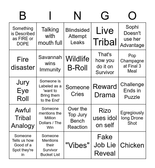 Survivor 49 Episode 12 Bingo Card
