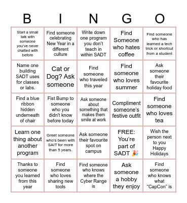 Holiday Bingo Quest Bingo Card