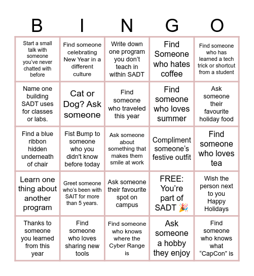Holiday Bingo Quest Bingo Card