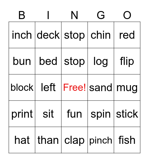 Short Vowels Bingo Card