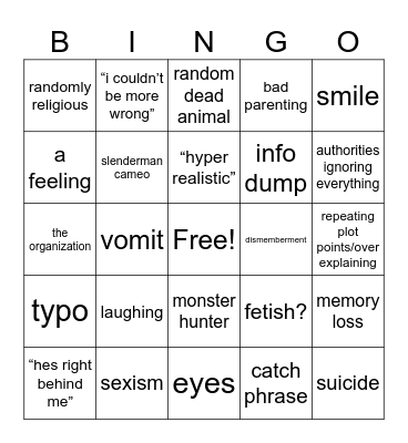 Creepypasta Bingo Card