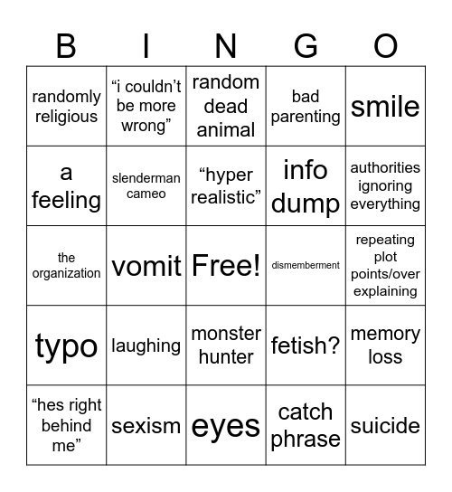 Creepypasta Bingo Card