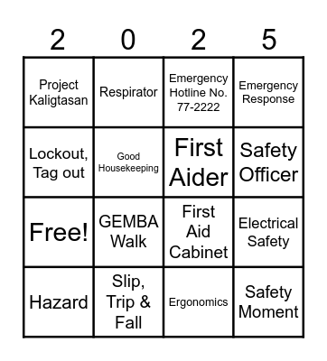 Safety Bingo Card