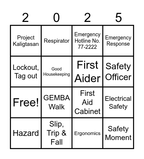 Safety Bingo Card