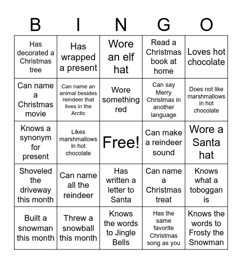 Friendly BINGO Card