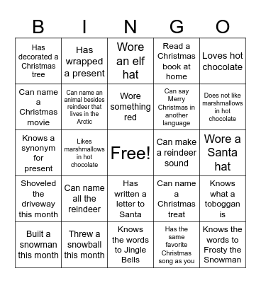 Friendly BINGO Card
