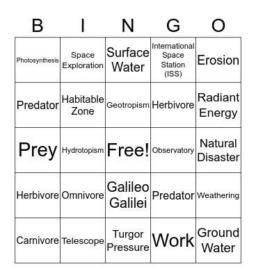 Science Bingo Card