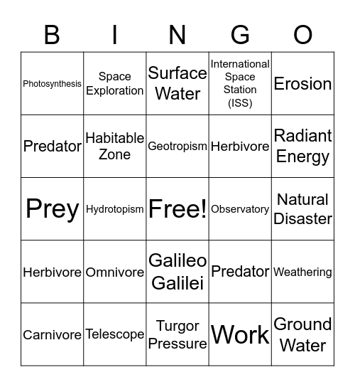 Science Bingo Card