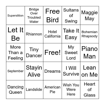 1970's Classics Bingo Card