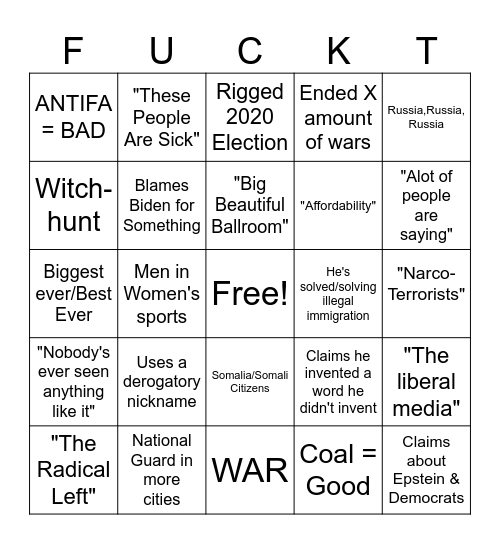 National Address! Bingo Card