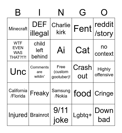 Reels bingo Card