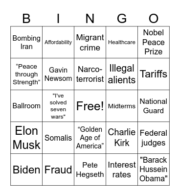 Trump Address to the Nation Bingo Card