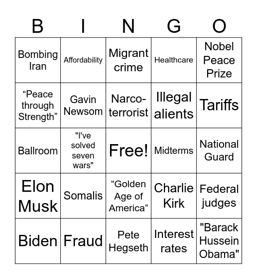 Trump Address to the Nation Bingo Card