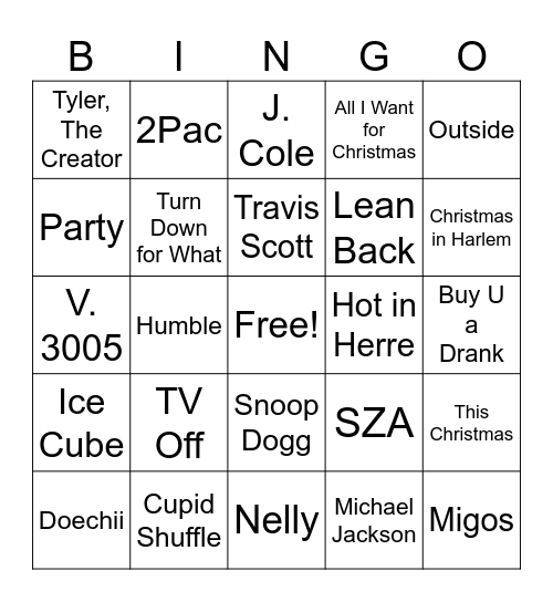 Hip Hop Bingo Card