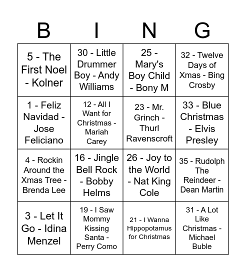 Jingle Bing-O Bingo Card