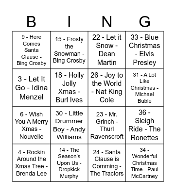 Jingle Bing-O Bingo Card