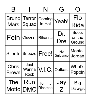 Hip Hop Bingo Card