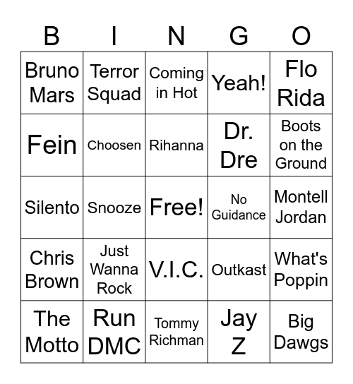 Hip Hop Bingo Card