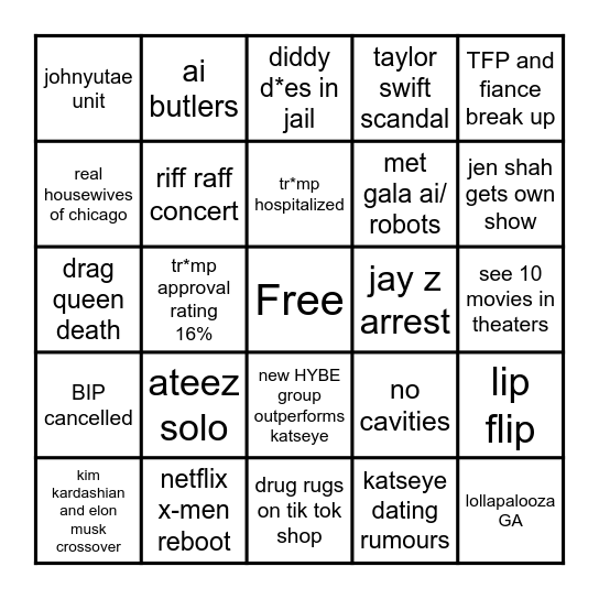 2026 predictions bingo Card