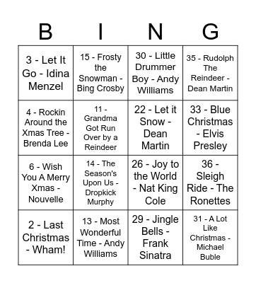 Jingle Bing O Bingo Card
