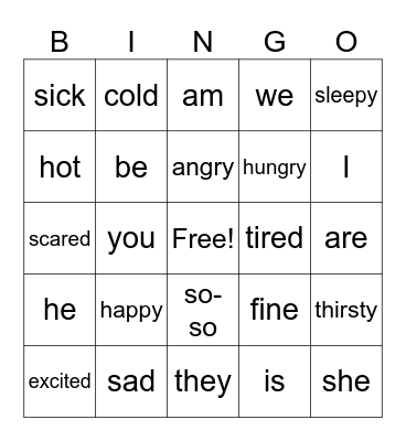 Feelings Bingo Card