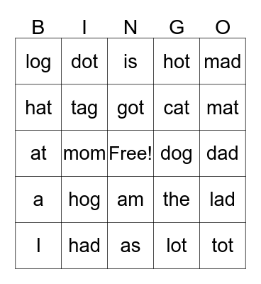 Orton-Gillingham first 9 words Bingo Card