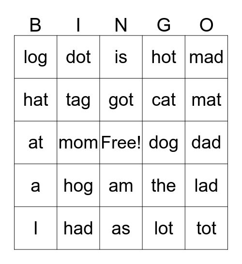 Orton-Gillingham first 9 words Bingo Card