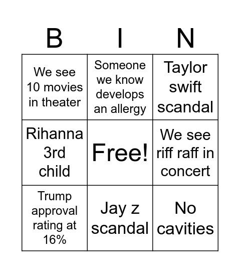 Untitled Bingo Card
