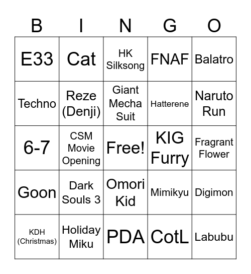 Holmat 2025 Bingo Card