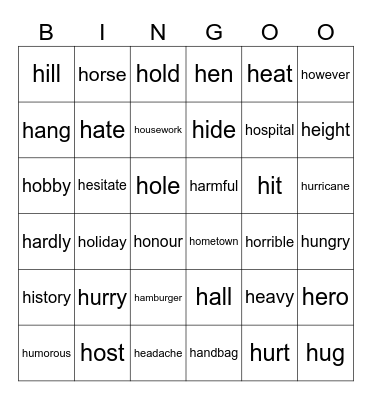“H” Bingo Card
