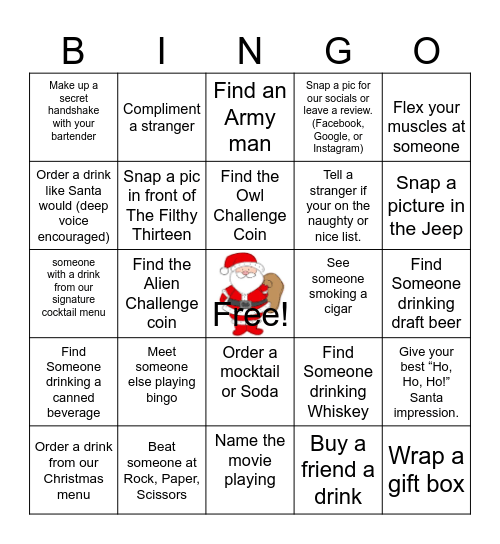 Bombshells Recon Christmas Bingo Card