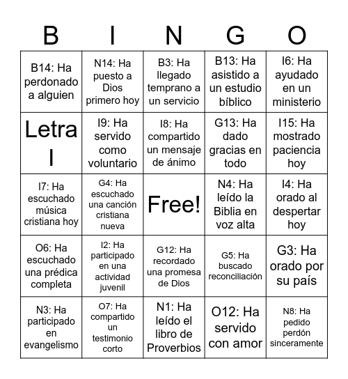 BINGO CRISTIANO Bingo Card