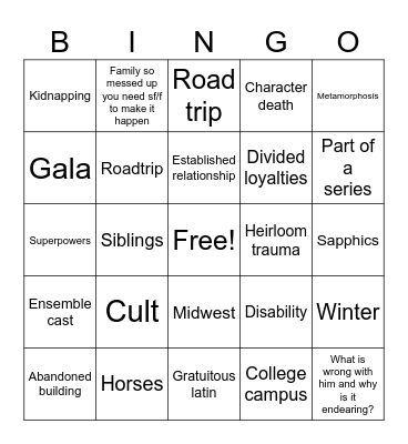 Brittle Idols Bingo Card