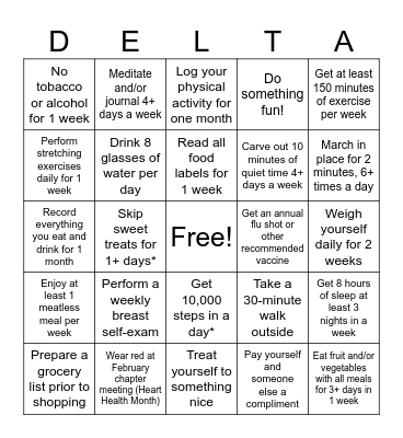 DELTA Fitness Bingo - 2026 Bingo Card