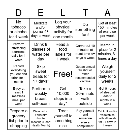 DELTA Fitness Bingo - 2026 Bingo Card