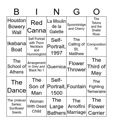 Artwork Name - The Next Set of Artworks Everyone Should Know Bingo Card
