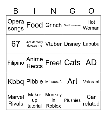 PlushyBunni Bingo Card