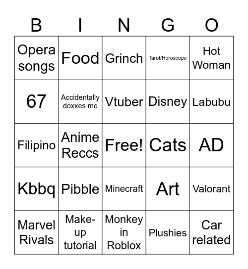 PlushyBunni Bingo Card