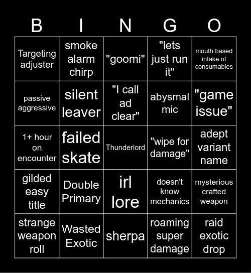 LFG bingo Card