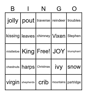 Christmas Carol Bingo Card