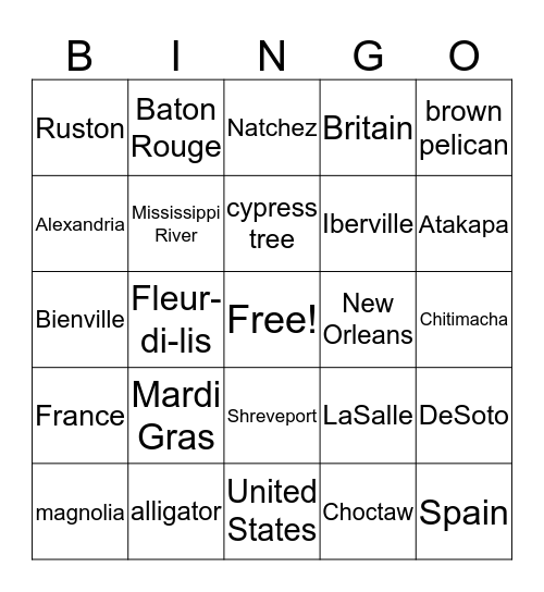 Louisiana Christmas Bingo Card